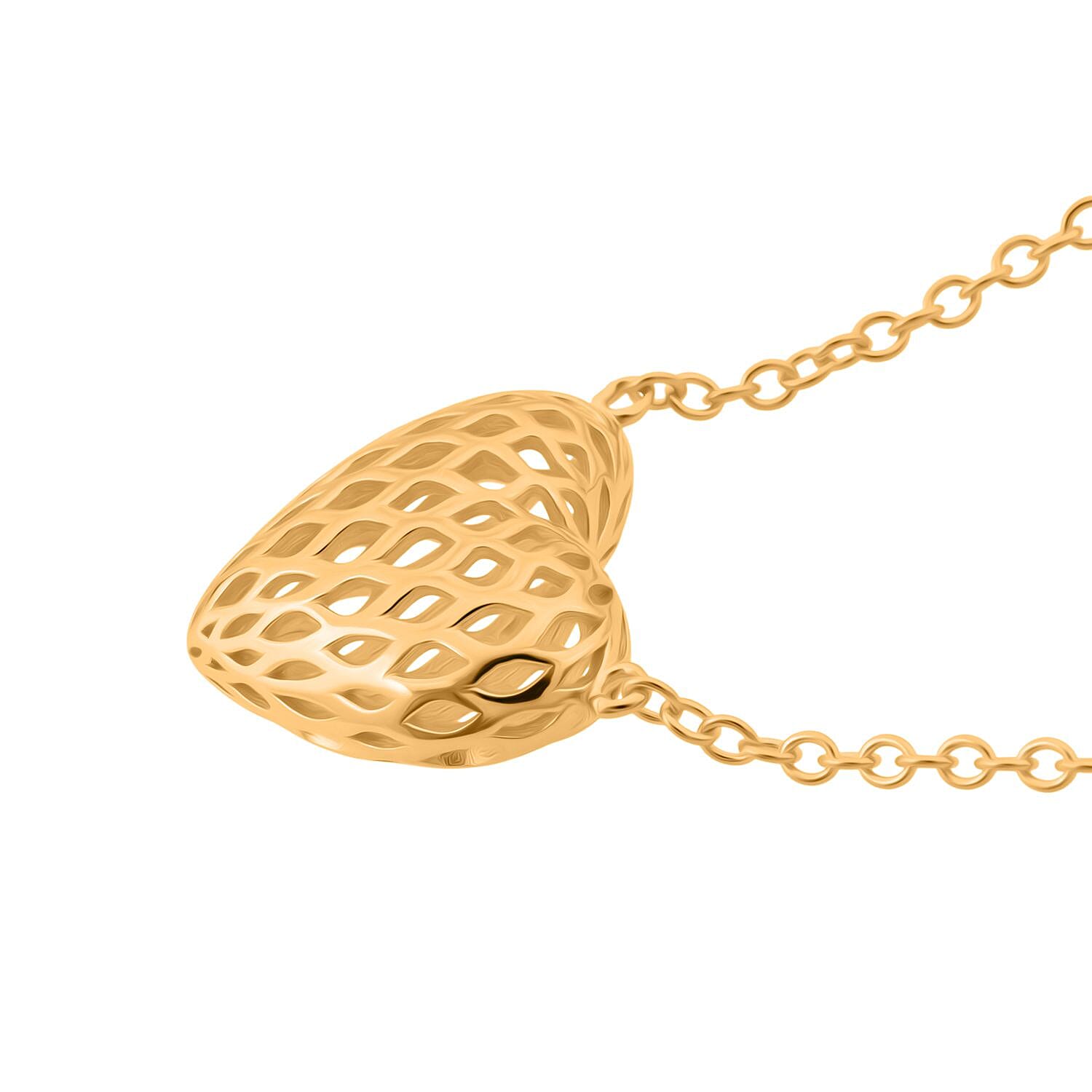 Treasure Of Siam - Sterling Silver Heart Necklace (Size 18 - 1 Ext) in Yellow Gold Plating