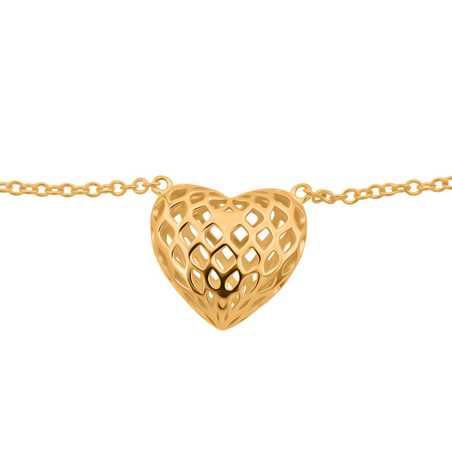 Treasure Of Siam - Sterling Silver Heart Necklace (Size 18 - 1 Ext) in Yellow Gold Plating