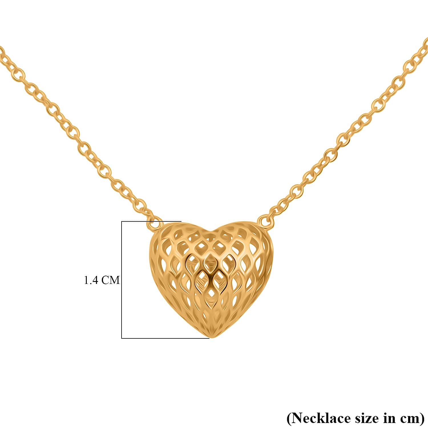 Treasure Of Siam - Sterling Silver Heart Necklace (Size 18 - 1 Ext) in Yellow Gold Plating