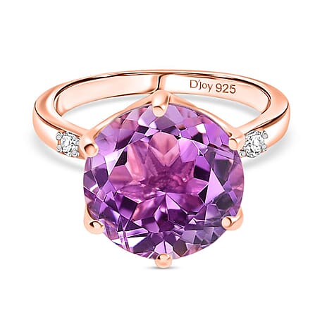 Djoy Rose De France Amethyst & White Zircon Solitaire Ring in 14K Rose Gold Plated Sterling Silver 6.50 Ct.