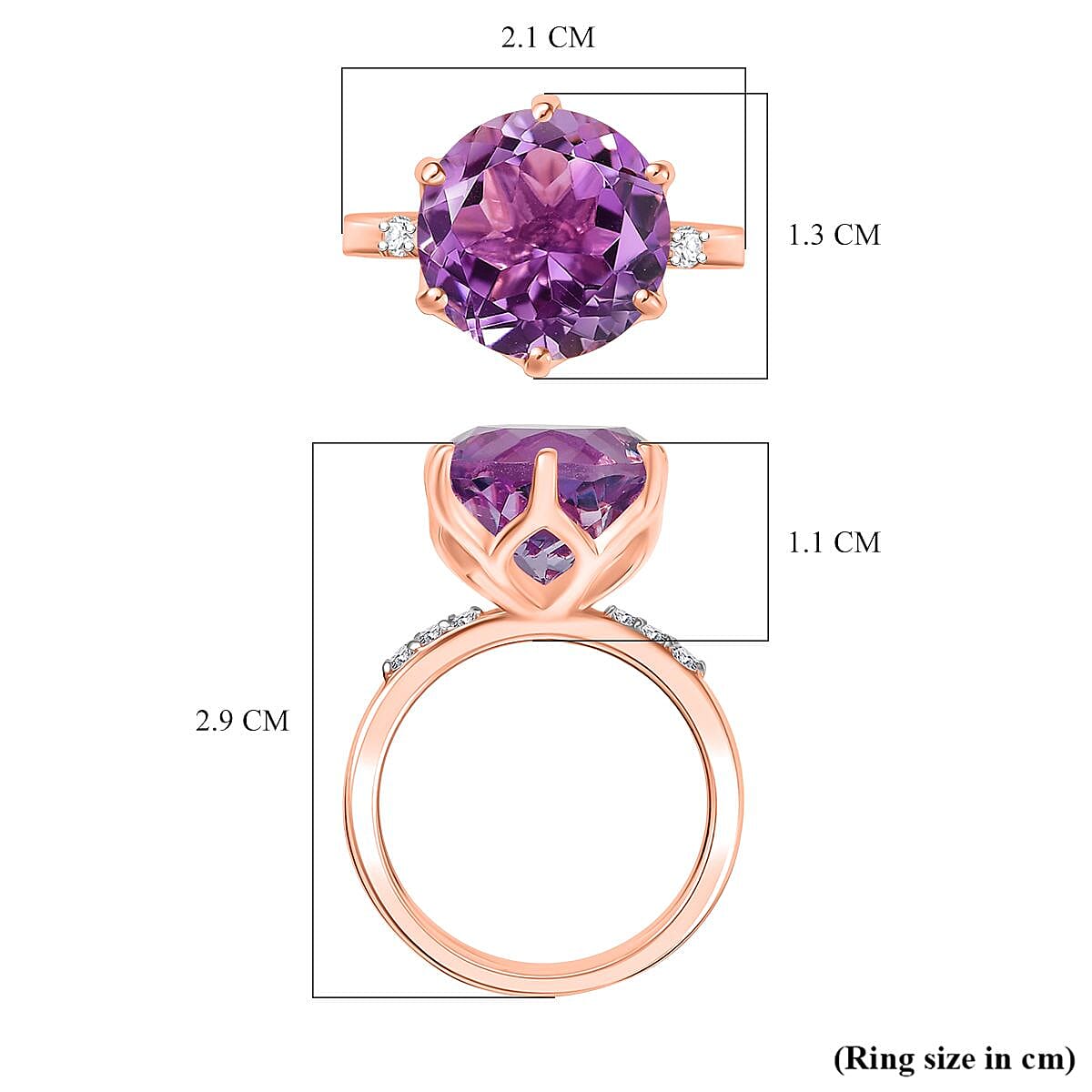 Djoy Rose De France Amethyst & White Zircon Solitaire Ring in 14K Rose Gold Plated Sterling Silver 6.50 Ct. Djoy Rose De France Amethyst & White Zircon Solitaire Ring in 14K Rose Gold Plated Sterling Silver 6.50 Ct.