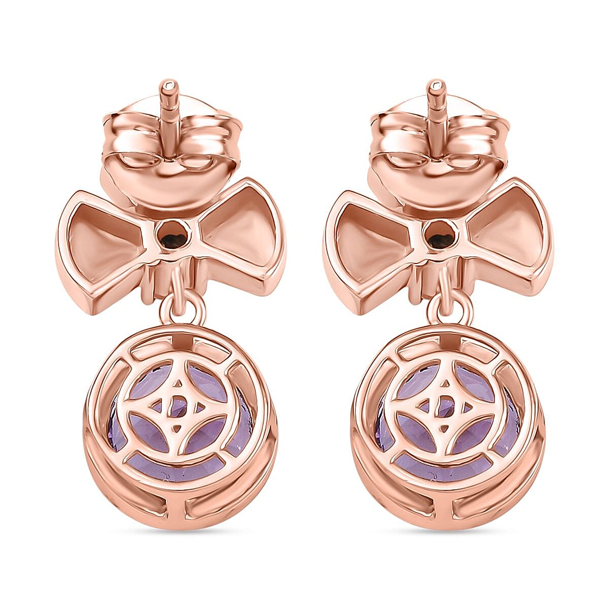 D'joy Rose De France Amethyst & White Zircon Solitaire Stud Push Post Earring in 14K Rose Gold Plated Sterling Silver 4.12 Ct.