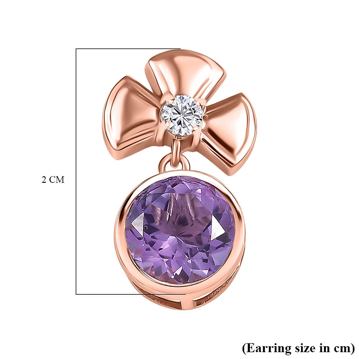 D'joy Rose De France Amethyst & White Zircon Solitaire Stud Push Post Earring in 14K Rose Gold Plated Sterling Silver 4.12 Ct.