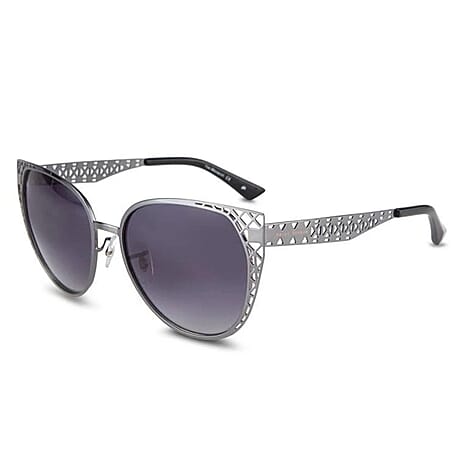 PRIVE REVAUX The Monarch - Gunmetal Cat-Eye Sunglasses with Lattice Detail - Polarized Gradient Len