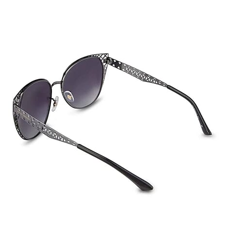 PRIVE REVAUX The Monarch - Gunmetal Cat-Eye Sunglasses with Lattice Detail - Polarized Gradient Len