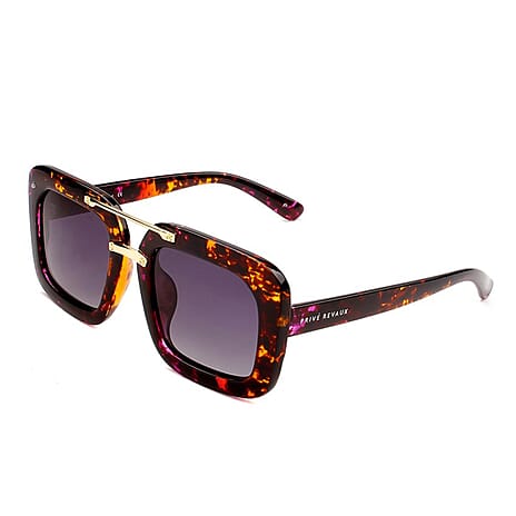 PRIVE REVAUX The Karl - Polarized Purple Tortoise Square Sunglasses with Gold Double Bridge
