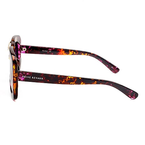 PRIVE REVAUX The Karl - Polarized Purple Tortoise Square Sunglasses with Gold Double Bridge