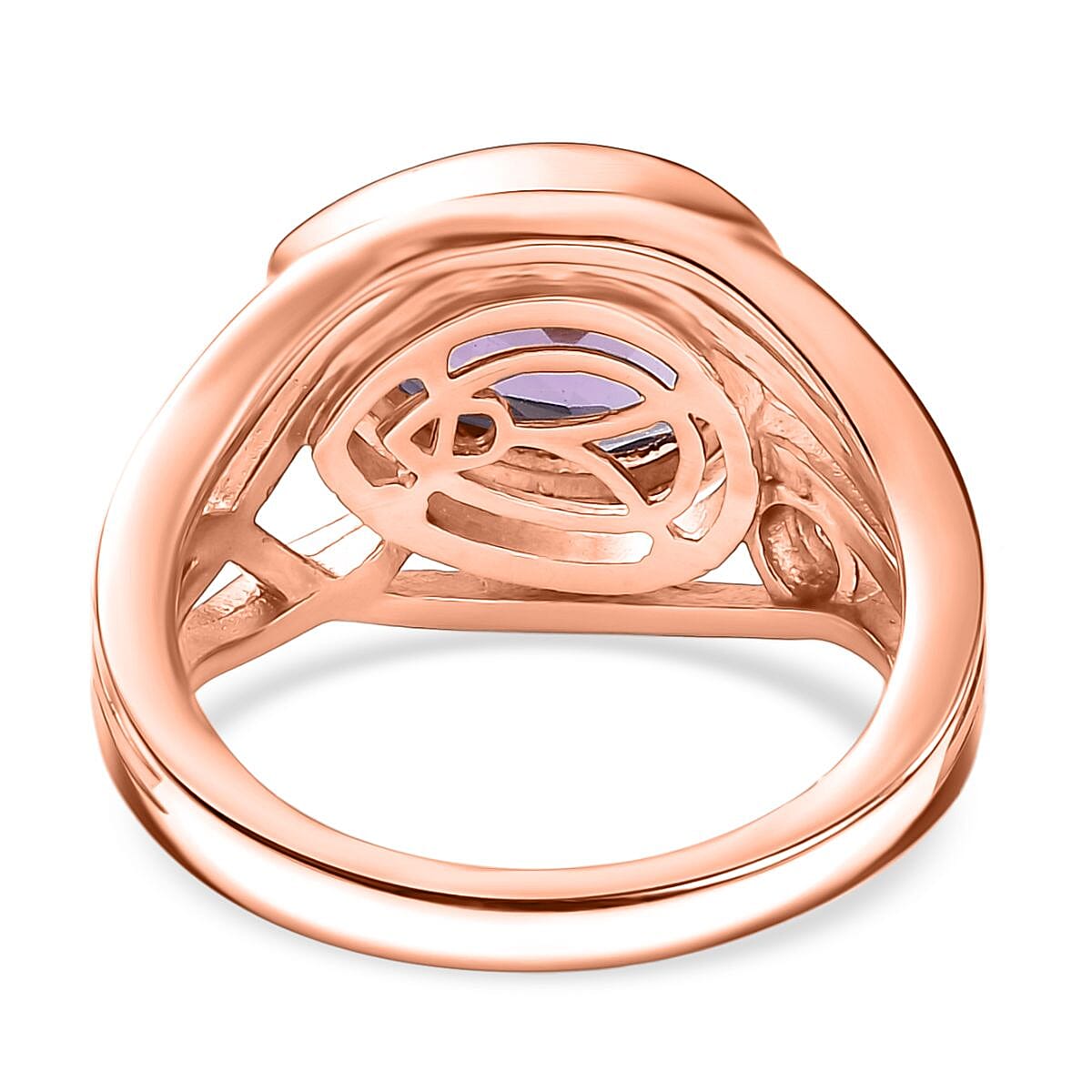 D'joy Rose De France Amethyst & White Zircon Solitaire Ring in 14K Rose Gold Plated Sterling Silver 2.56 Ct.