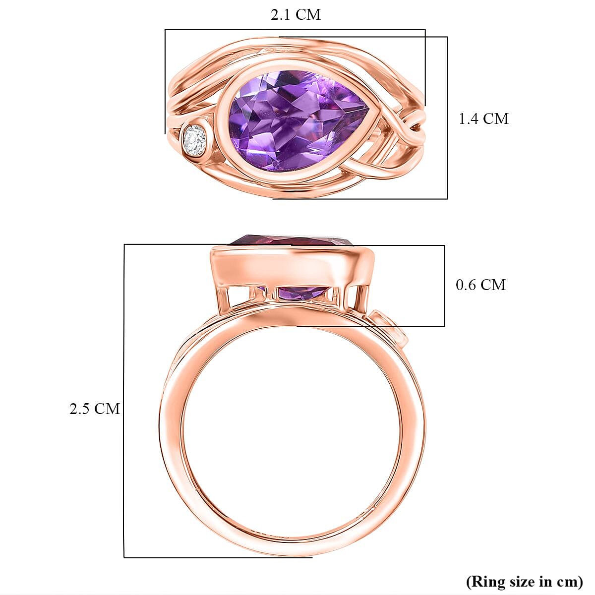 D'joy Rose De France Amethyst & White Zircon Solitaire Ring in 14K Rose Gold Plated Sterling Silver 2.56 Ct.