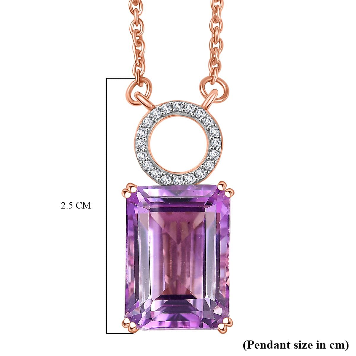 D'joy Rose De France Amethyst & White Zircon Cluster Necklace (Size - 20) with Lobster Clasp in 14K Rose Gold Plated Sterling Silver 7.83 Ct.