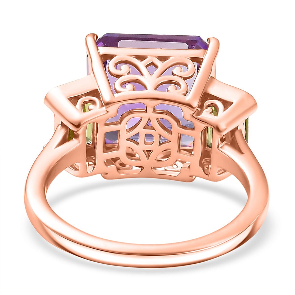 D'joy Rose De France Amethyst & Peridot Solitaire Ring in 14K Rose Gold Plated Sterling Silver 7.27 Ct.