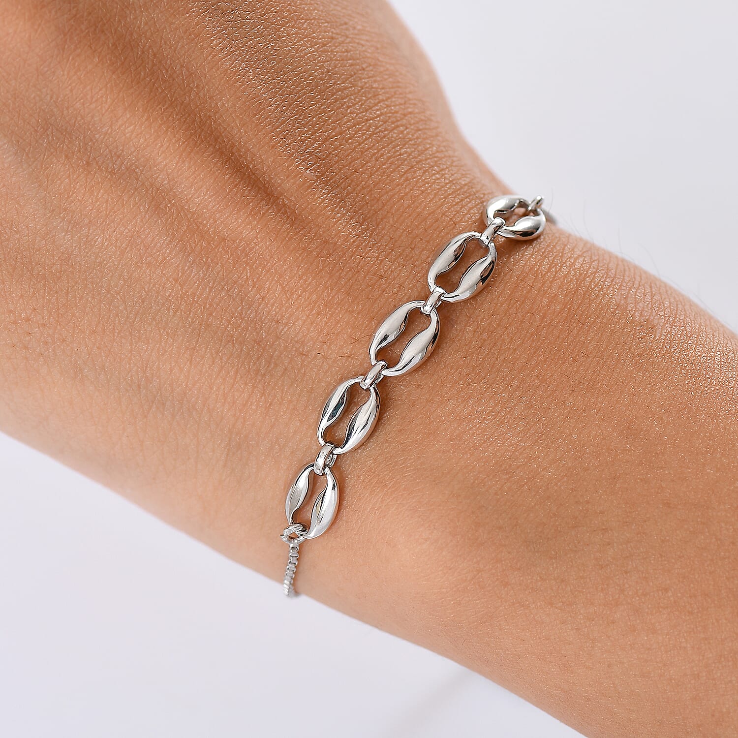 Designer Closeout Deal - Platinum Overlay Sterling Silver Fancy Mainer Bracelet (Adjustable Upto Size - 10.5)