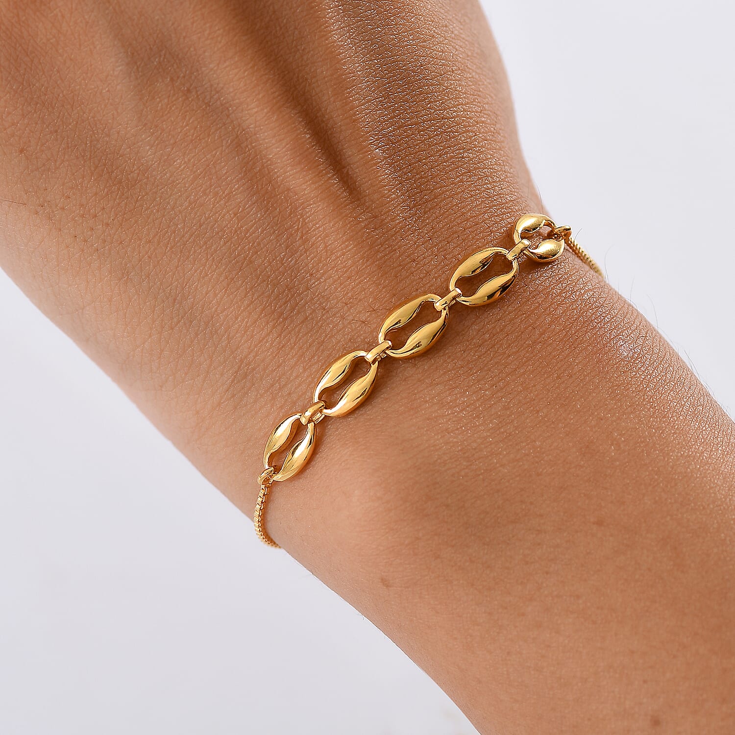 Designer Closeout Deal - Gold Overlay Sterling Silver Fancy Mariner Bracelet (Adjustable Upto Size - 10.5)