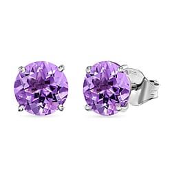 D'joy Rose De France Amethyst Solitaire Stud Push Post Earring in Rose Gold Plated Sterling Silver 3.72 Ct.