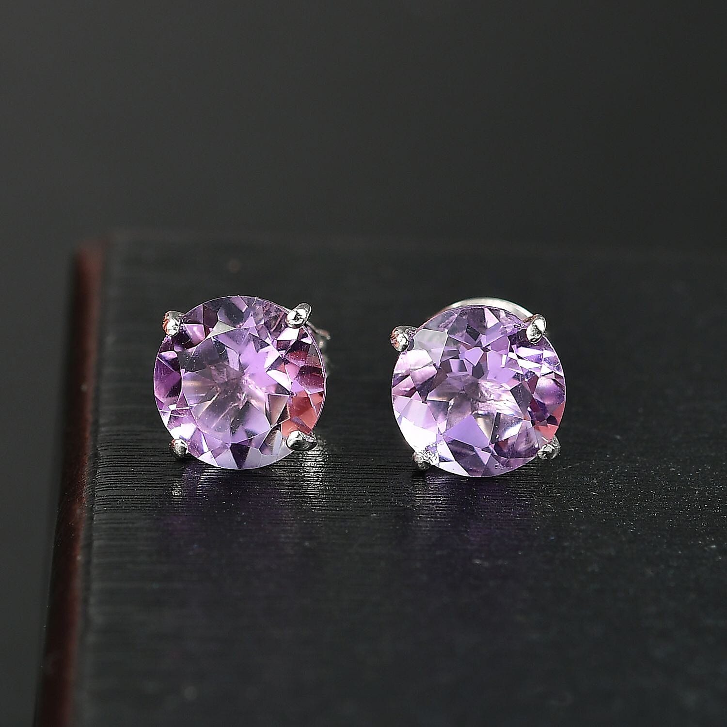 D'joy Rose De France Amethyst Solitaire Stud Push Post Earring