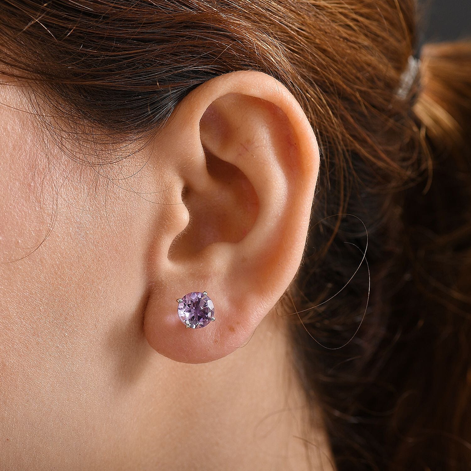 D'joy Rose De France Amethyst Solitaire Stud Push Post Earring