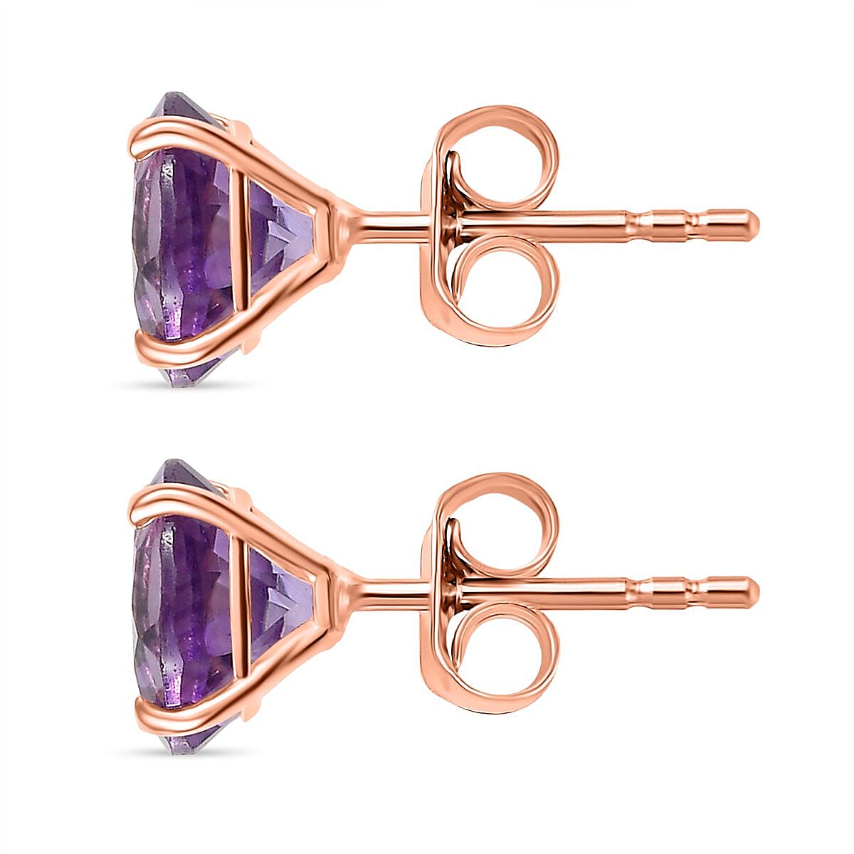 D'joy Rose De France Amethyst Solitaire Stud Push Post Earring in Rose Gold Plated Sterling Silver 3.72 Ct.