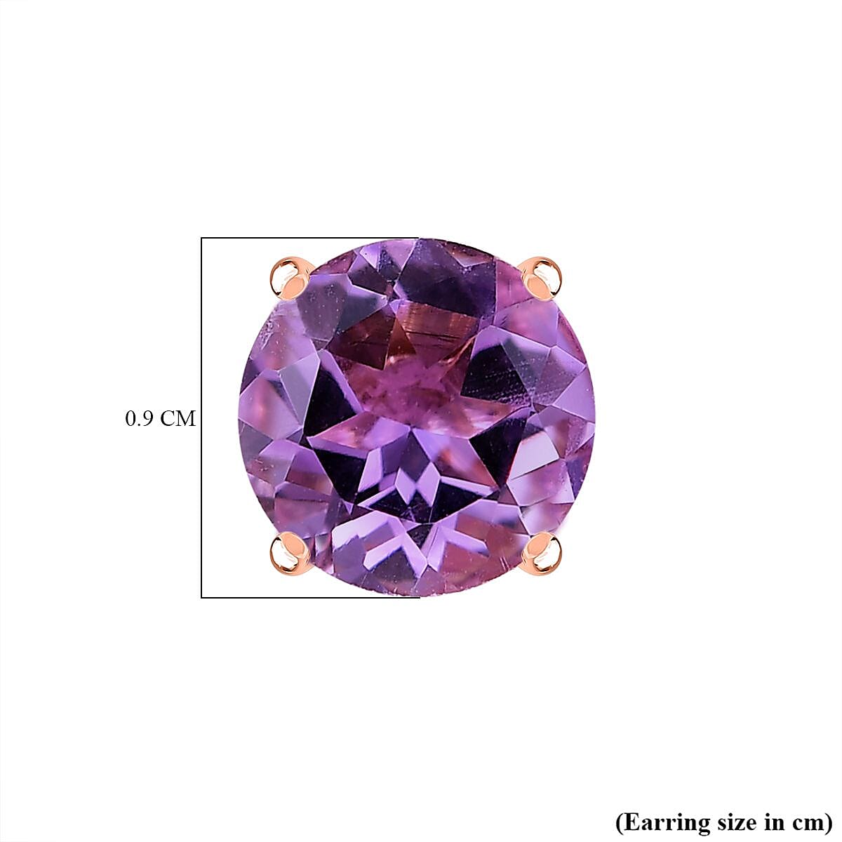 D'joy Rose De France Amethyst Solitaire Stud Push Post Earring in Rose Gold Plated Sterling Silver 3.72 Ct.
