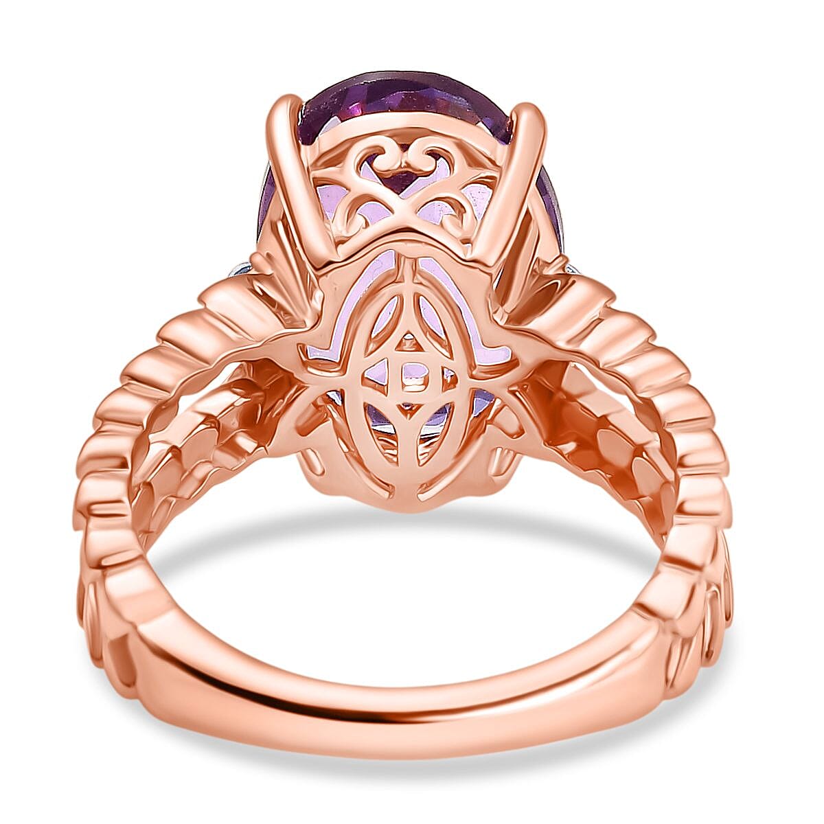 D'joy Rose De France Amethyst & White Zircon Solitaire Ring in 14K Rose Gold Plated Sterling Silver 5.84 Ct.