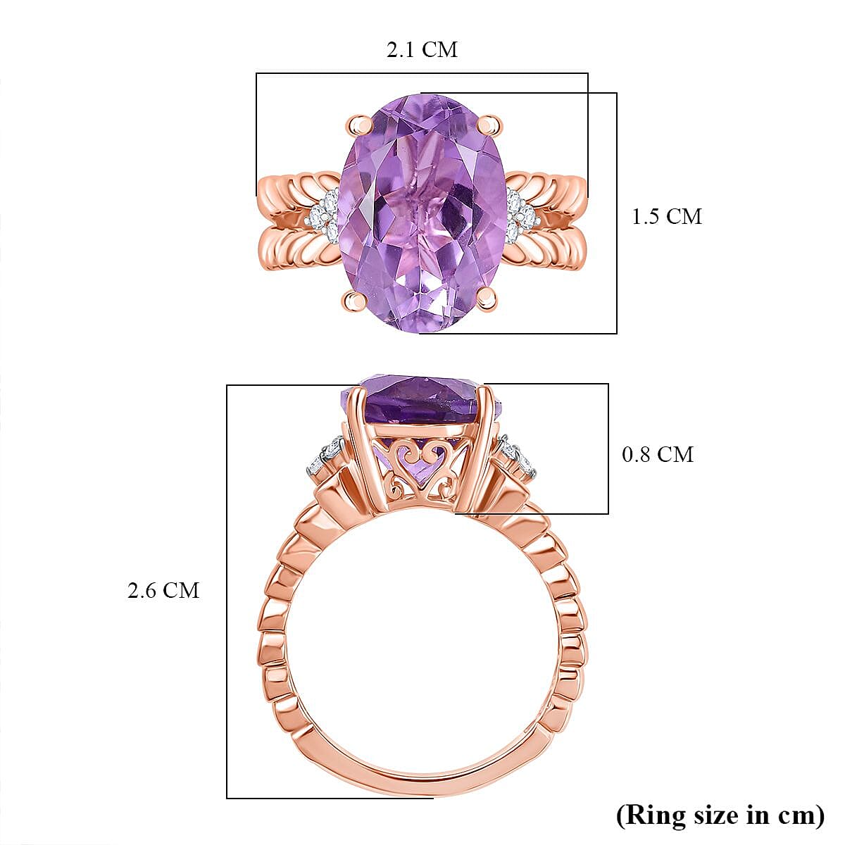 D'joy Rose De France Amethyst & White Zircon Solitaire Ring in 14K Rose Gold Plated Sterling Silver 5.84 Ct.