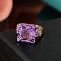 Rose De France Amethyst & White Zircon Ring in 14K Rose Gold Plated Sterling Silver 9.03 Ct.