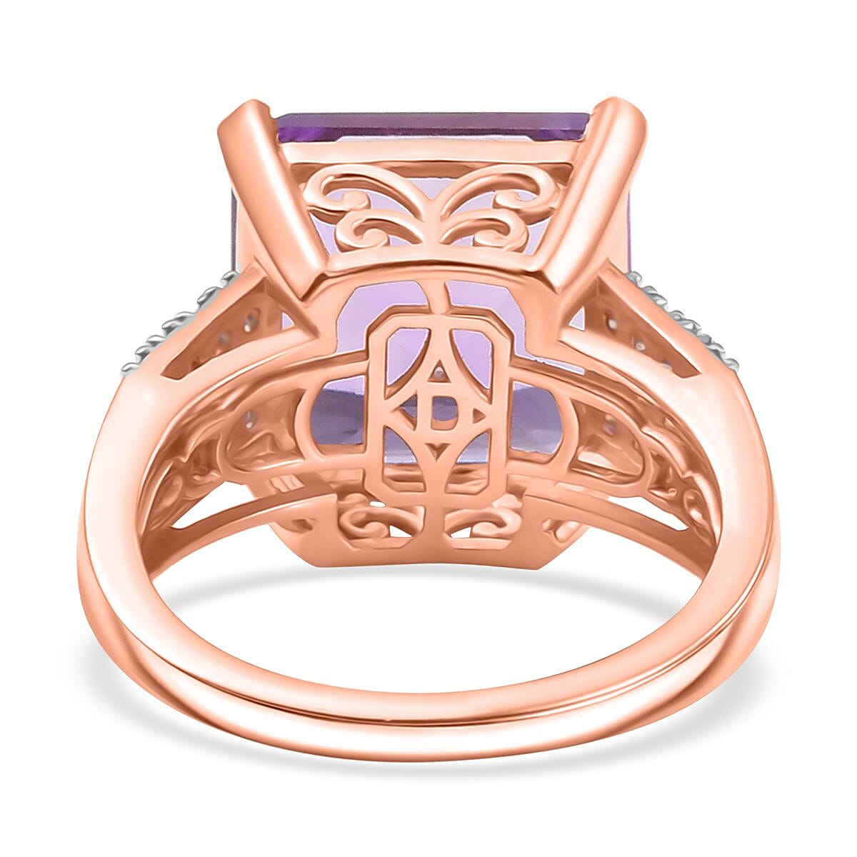 Rose De France Amethyst & White Zircon Ring in 14K Rose Gold Plated Sterling Silver 9.03 Ct.