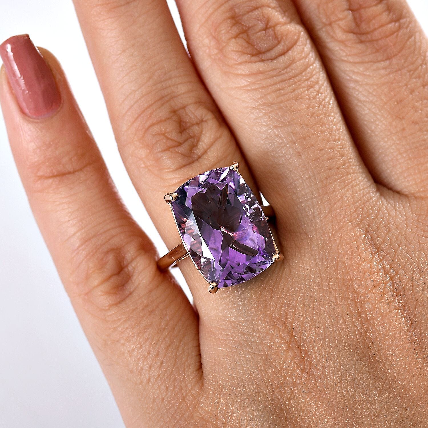 Rose De France Amethyst Solitaire Ring in 14K Rose Gold Plated Sterling Silver 14.46 Ct.