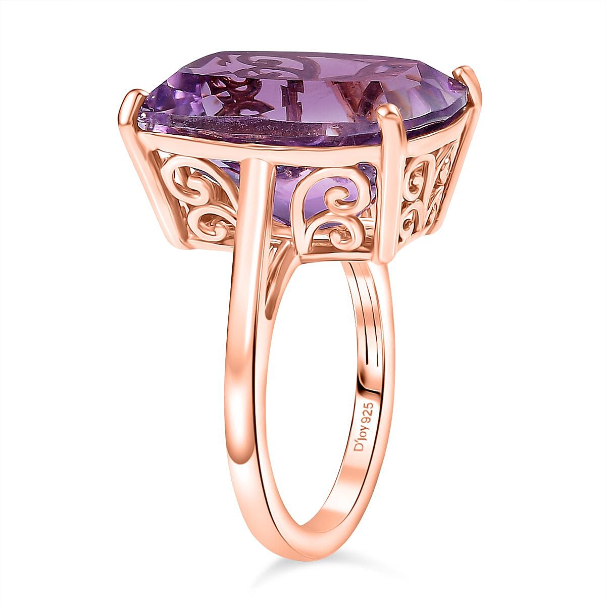 Rose De France Amethyst Solitaire Ring in 14K Rose Gold Plated Sterling Silver 14.46 Ct.