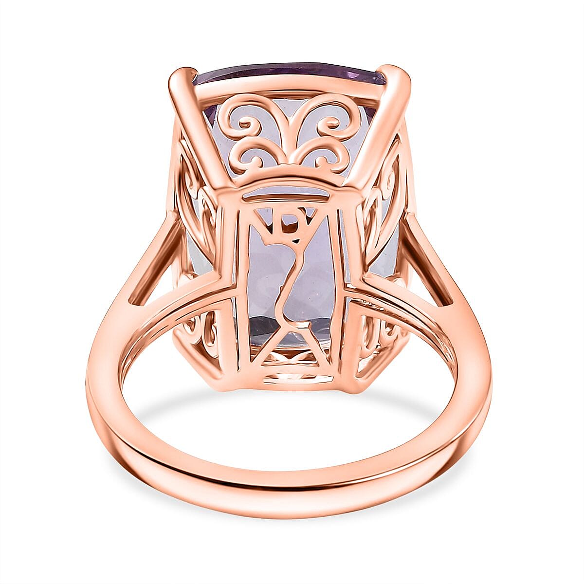 Rose De France Amethyst Solitaire Ring in 14K Rose Gold Plated Sterling Silver 14.46 Ct.