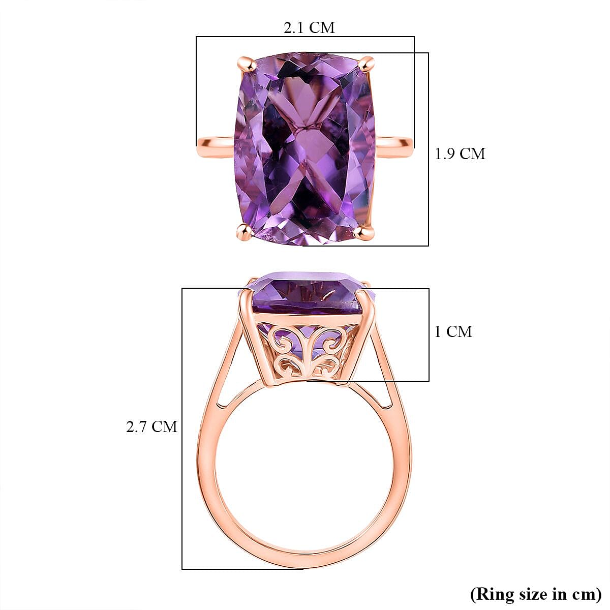 Rose De France Amethyst Solitaire Ring in 14K Rose Gold Plated Sterling Silver 14.46 Ct.