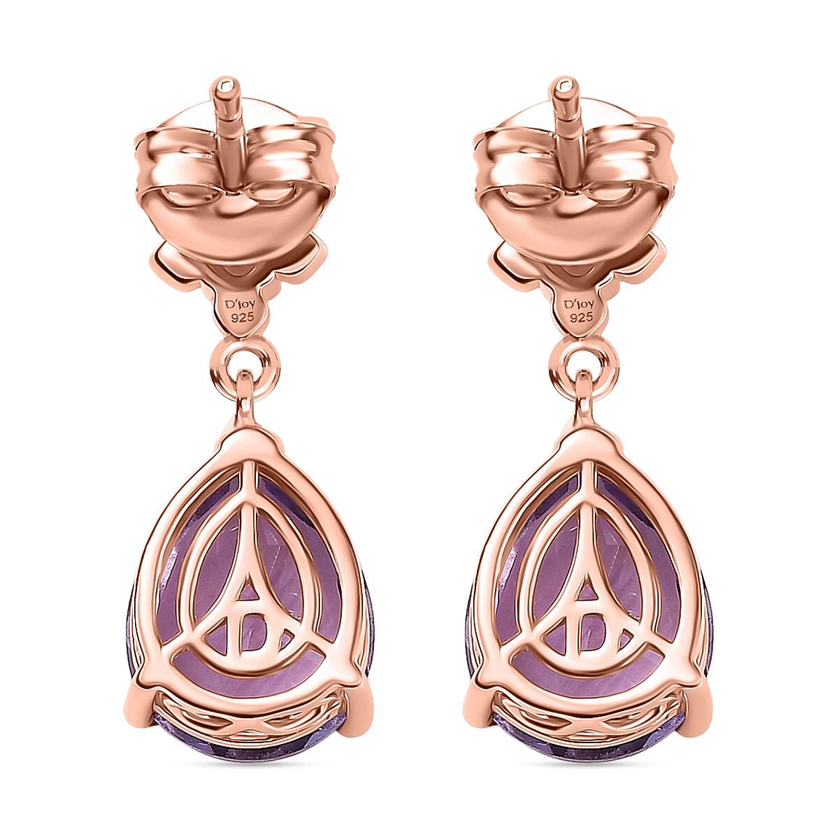 D'joy Rose De France Amethyst & White Zircon Stud Push Post Earring in 14K Rose Gold Plated Sterling Silver 4.38 Ct.