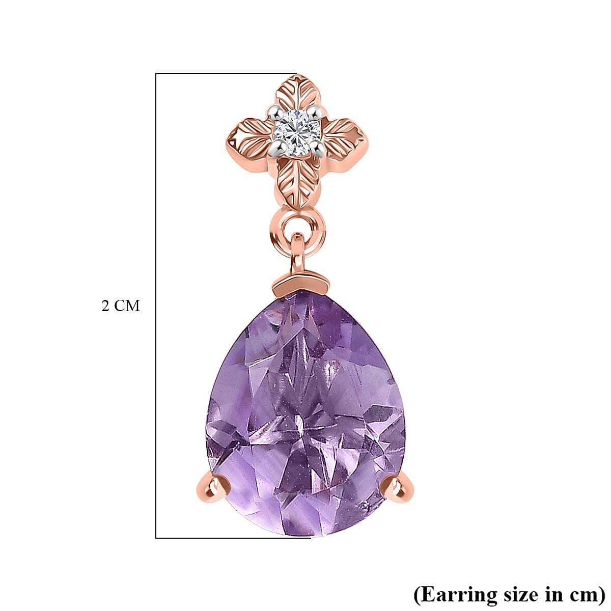 D'joy Rose De France Amethyst & White Zircon Stud Push Post Earring in 14K Rose Gold Plated Sterling Silver 4.38 Ct.
