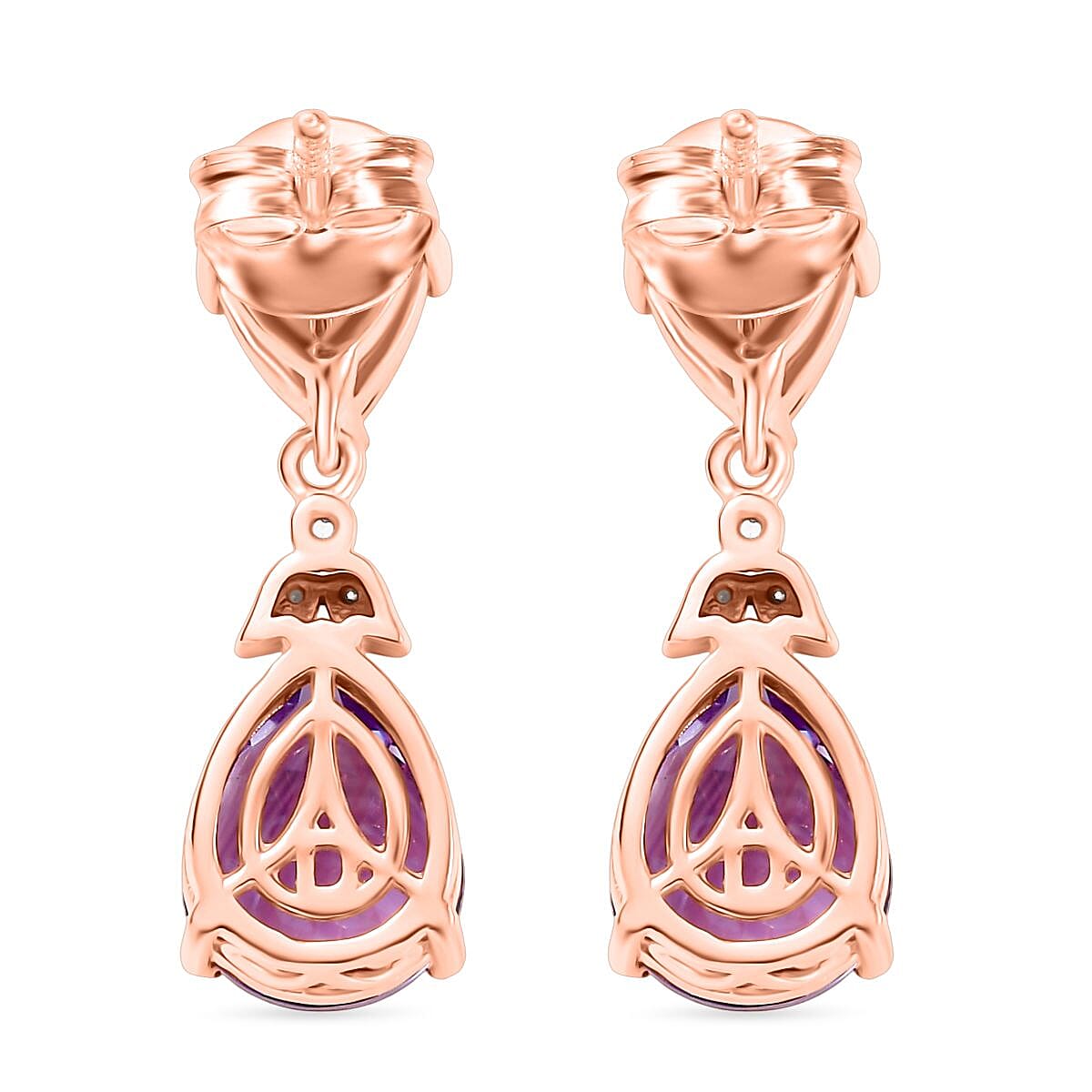 Rose De France Amethyst, Citrine & White Zircon Stud Push Post Earring in 14K Rose Gold Plated Sterling Silver 5.71 Ct.