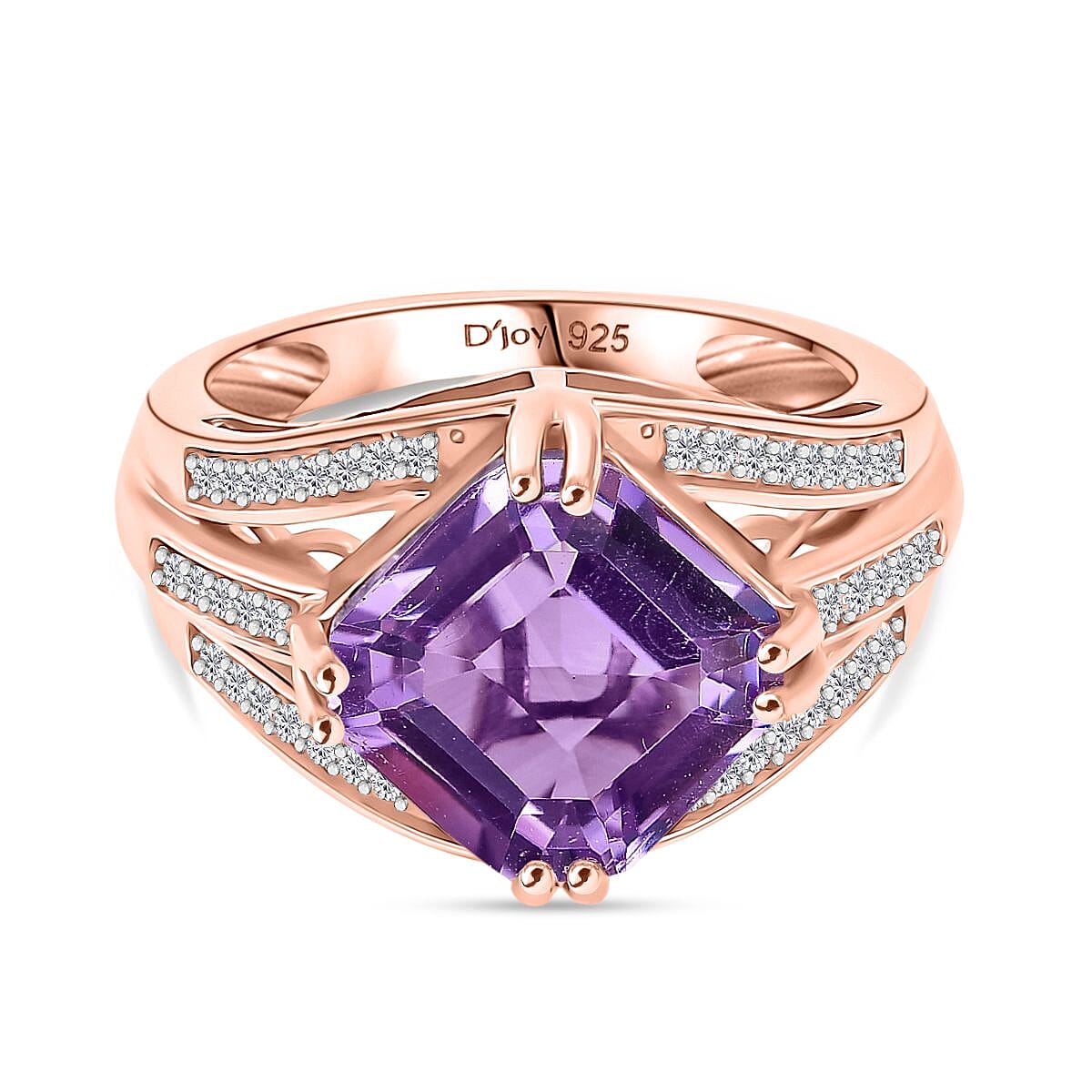 D'joy Rose De France Amethyst & White Zircon Ring in 14K Rose Gold Plated Sterling Silver 5.04 Ct.