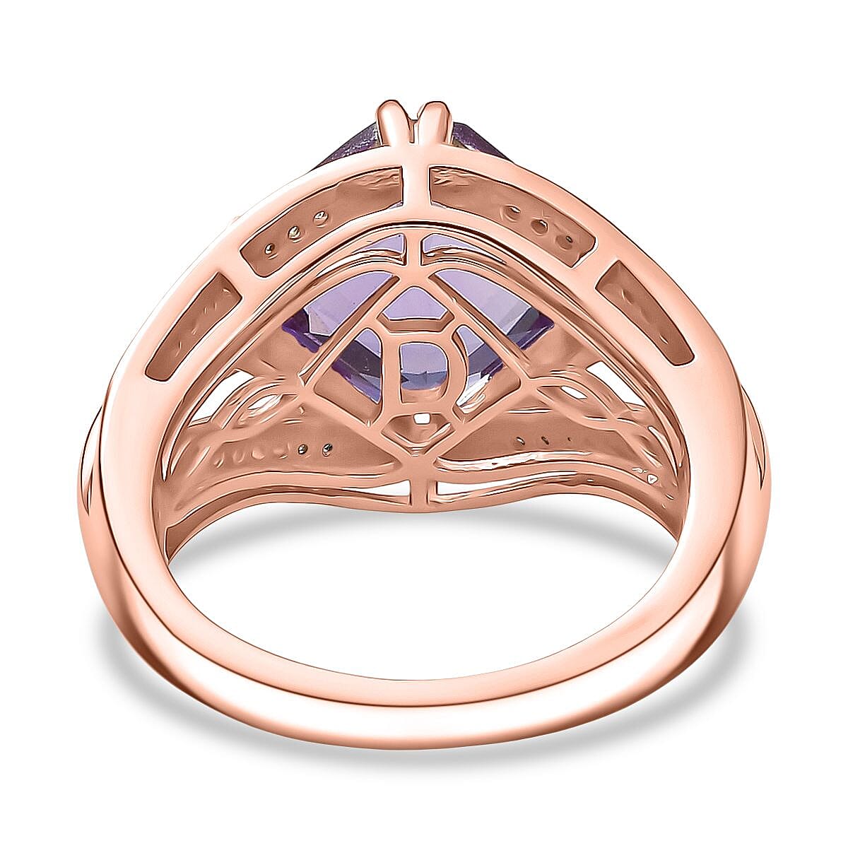 D'joy Rose De France Amethyst & White Zircon Ring in 14K Rose Gold Plated Sterling Silver 5.04 Ct.