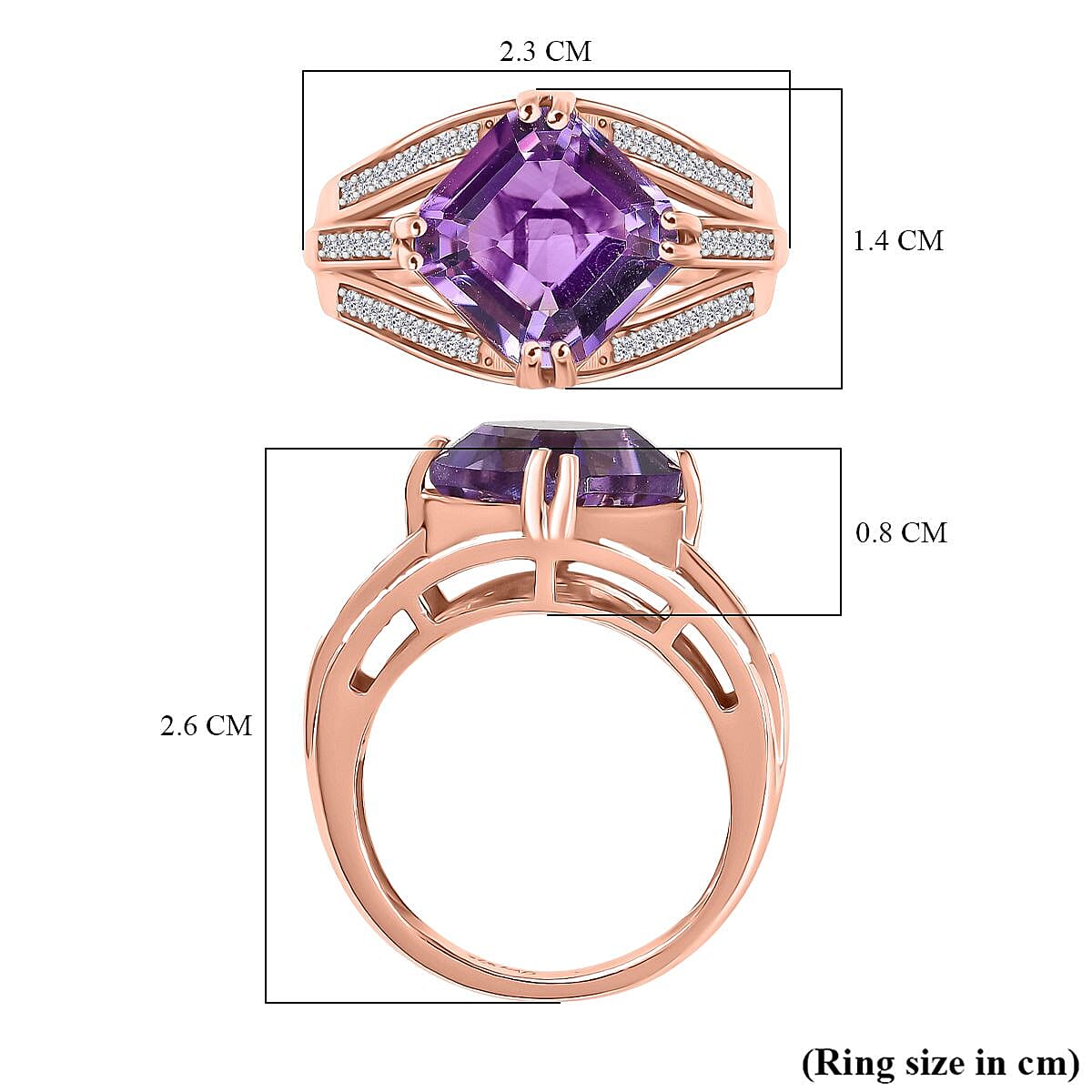 D'joy Rose De France Amethyst & White Zircon Ring in 14K Rose Gold Plated Sterling Silver 5.04 Ct.