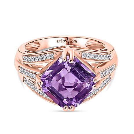 D'joy Rose De France Amethyst & White Zircon Ring in 14K Vermeil Rose Gold Plated Sterling Silver 5.04 Ct.