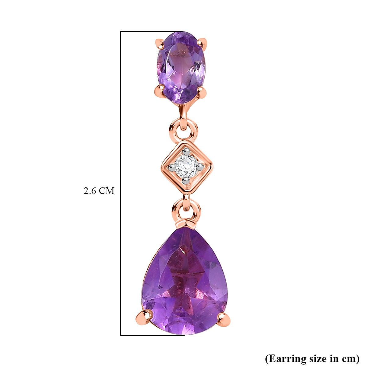 D'joy Rose De France Amethyst & White Zircon Dangling Earring with Push Back in 14K Rose Gold Plated Sterling Silver 3.85 Ct. D'joy Rose De France Amethyst & White Zircon Dangling Earring with Push Back in 14K Rose Gold Plated Sterling Silver 3.85 Ct.