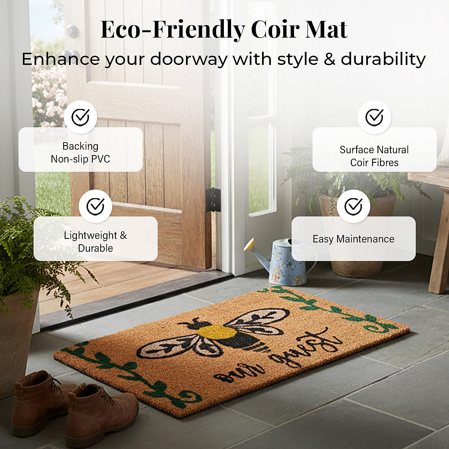 Butterfly Print Coir Door Mat (Size 40x60 cm) - Brown