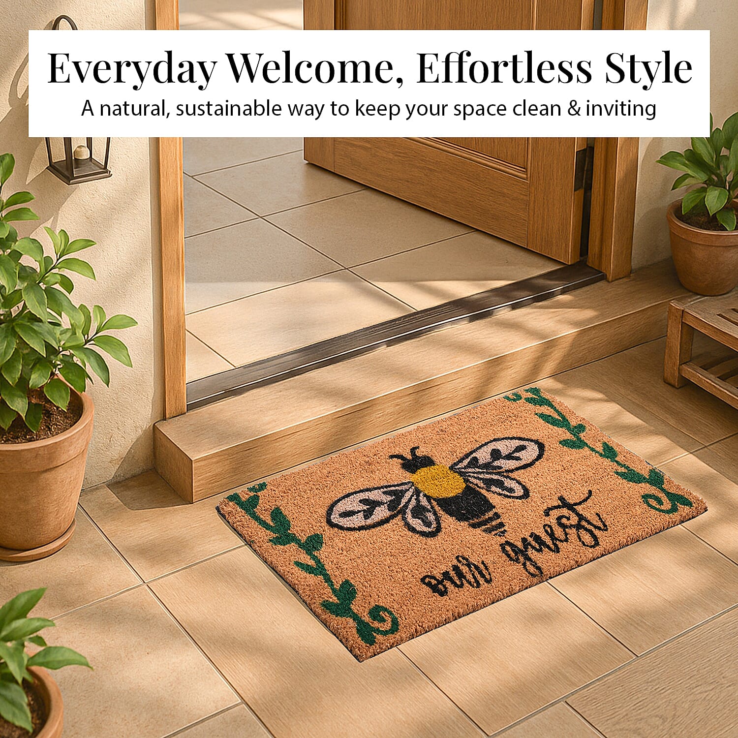 Butterfly Print Coir Door Mat (Size 40x60 cm) - Brown