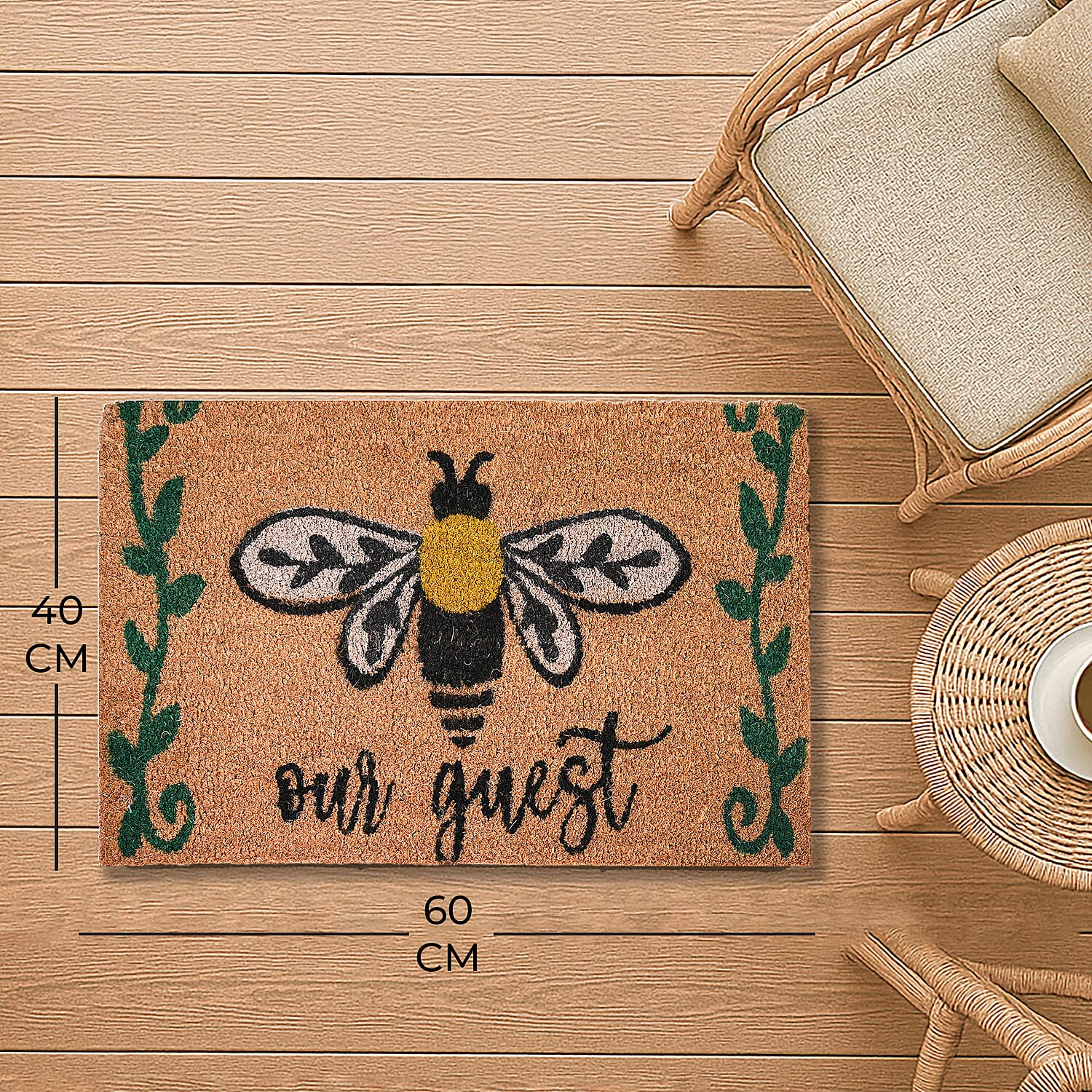 Butterfly Print Coir Door Mat (Size 40x60 cm) - Brown