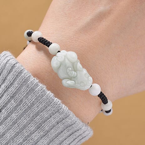 Tucson Finds- Natural Type A Jade Carved Pixiu  Adjustable Bracelet(Size 6.5 to 9.5)