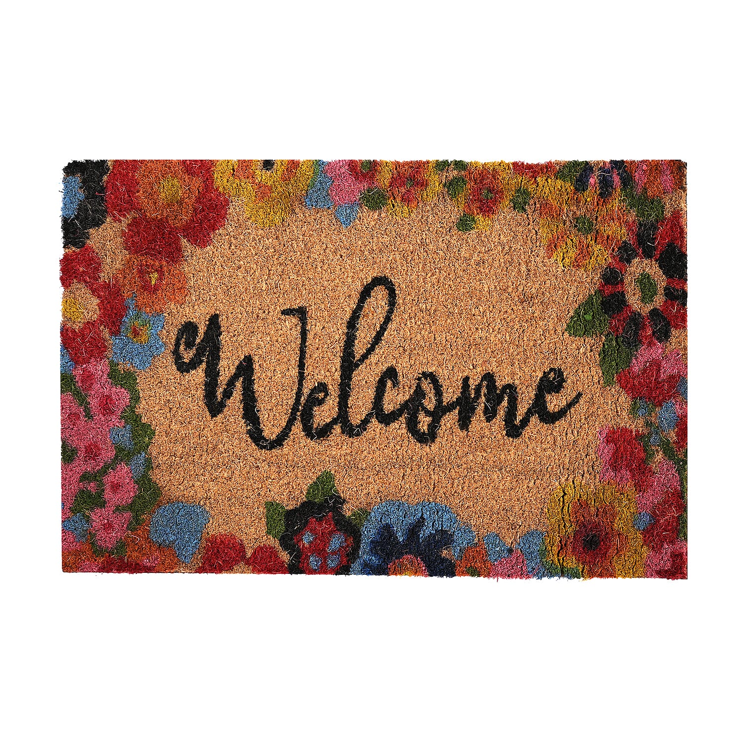 Welcome Print Coir Door Mat (Size 40x60 cm) - Pink & Multi