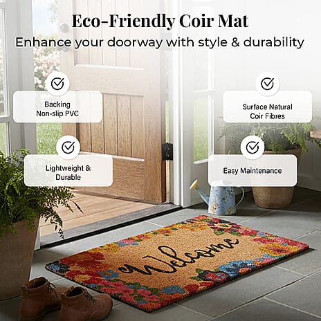 Welcome Print Coir Door Mat (Size 40x60 cm) - Pink & Multi