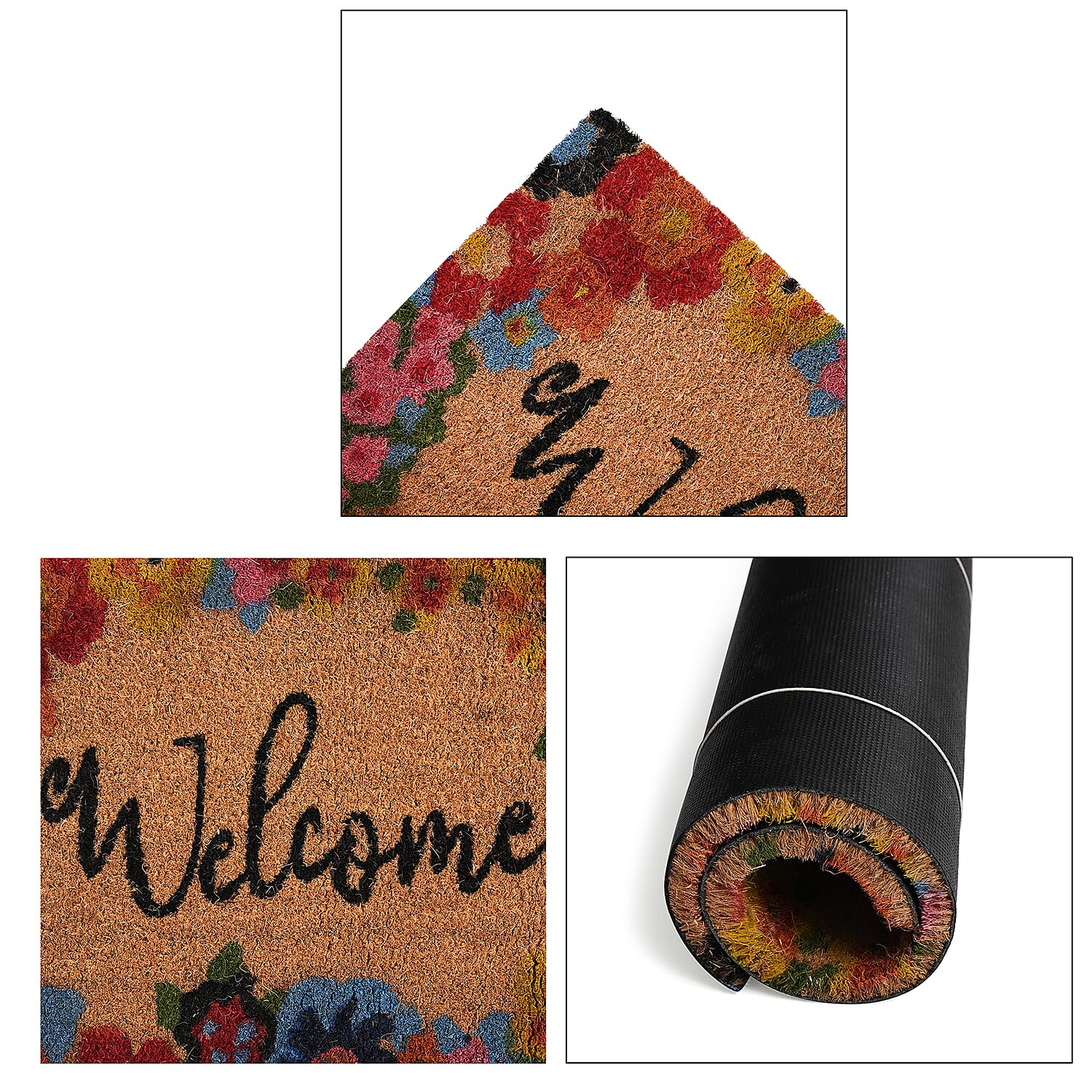 Welcome Print Coir Door Mat (Size 40x60 cm) - Pink & Multi