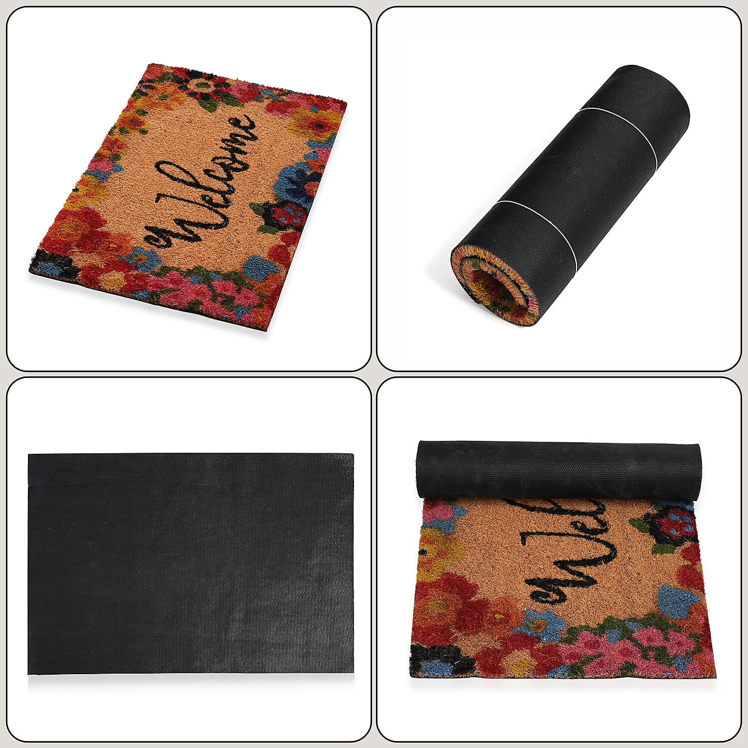 Welcome Print Coir Door Mat (Size 40x60 cm) - Pink & Multi