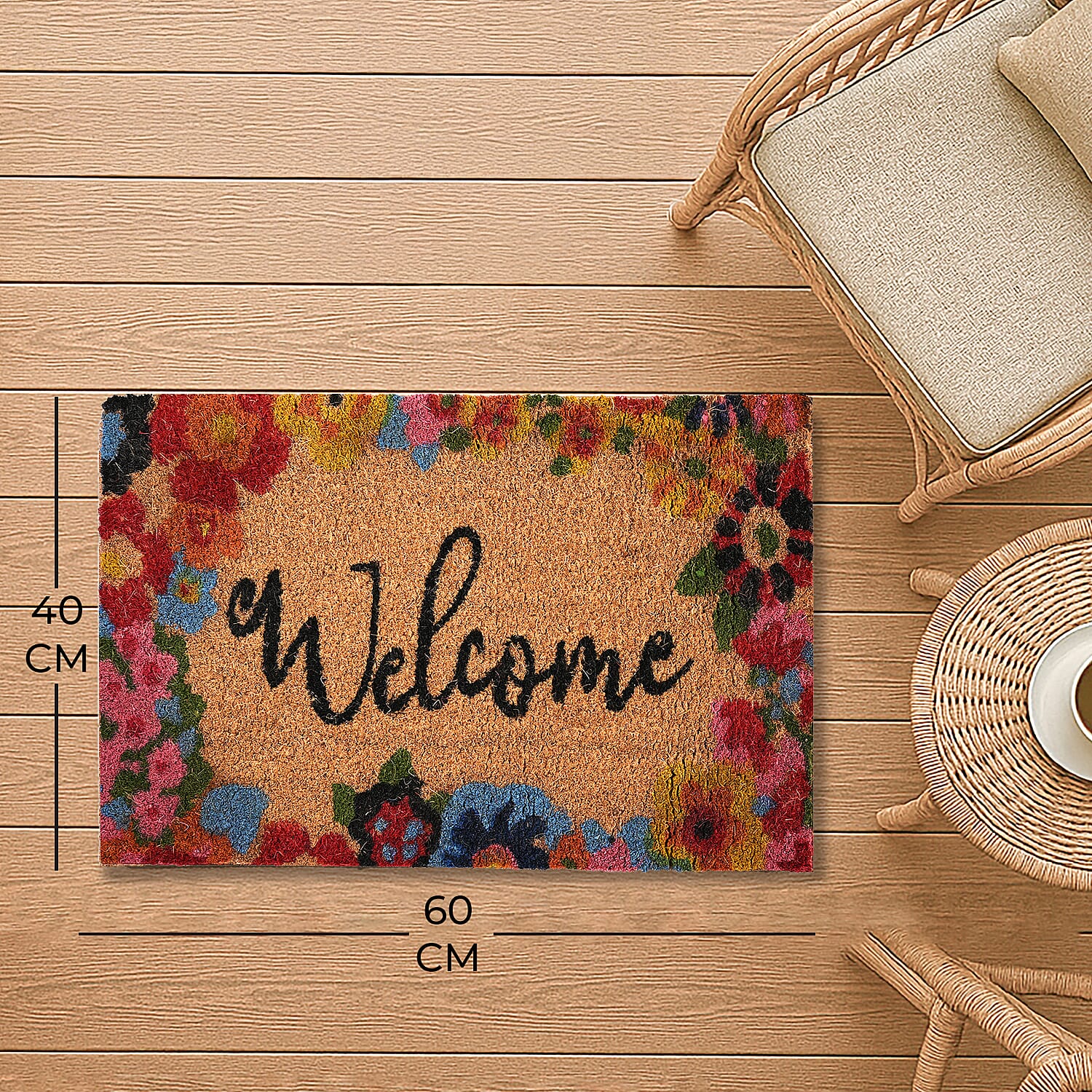 Welcome Print Coir Door Mat (Size 40x60 cm) - Pink & Multi