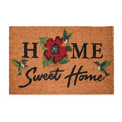 Sweet Home Print Coir Door Mat (Size 40x60 cm) - Pink & White