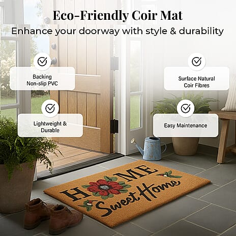 Sweet Home Print Coir Door Mat (Size 40x60 cm) - Pink & White