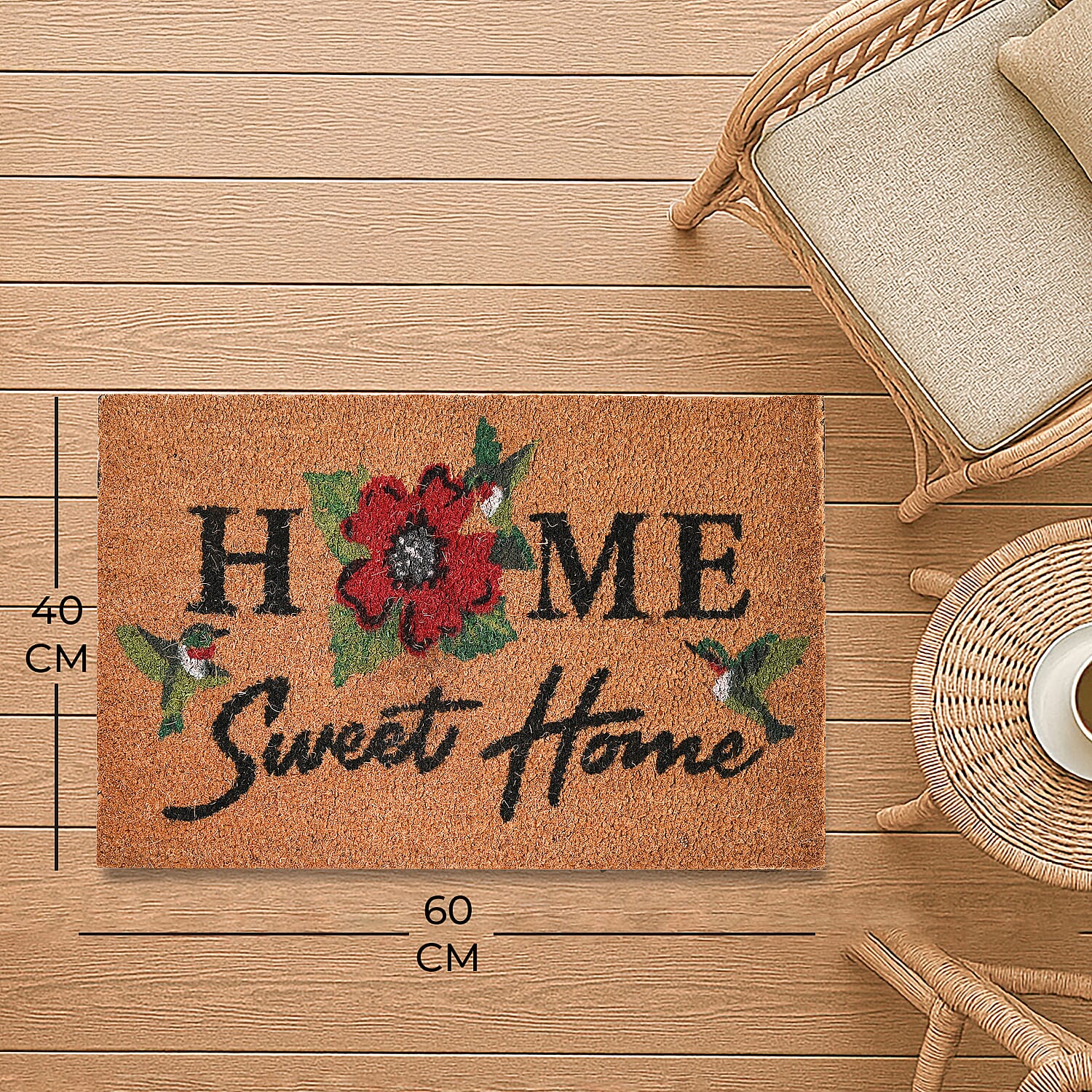 Sweet Home Print Coir Door Mat (Size 40x60 cm) - Pink & White